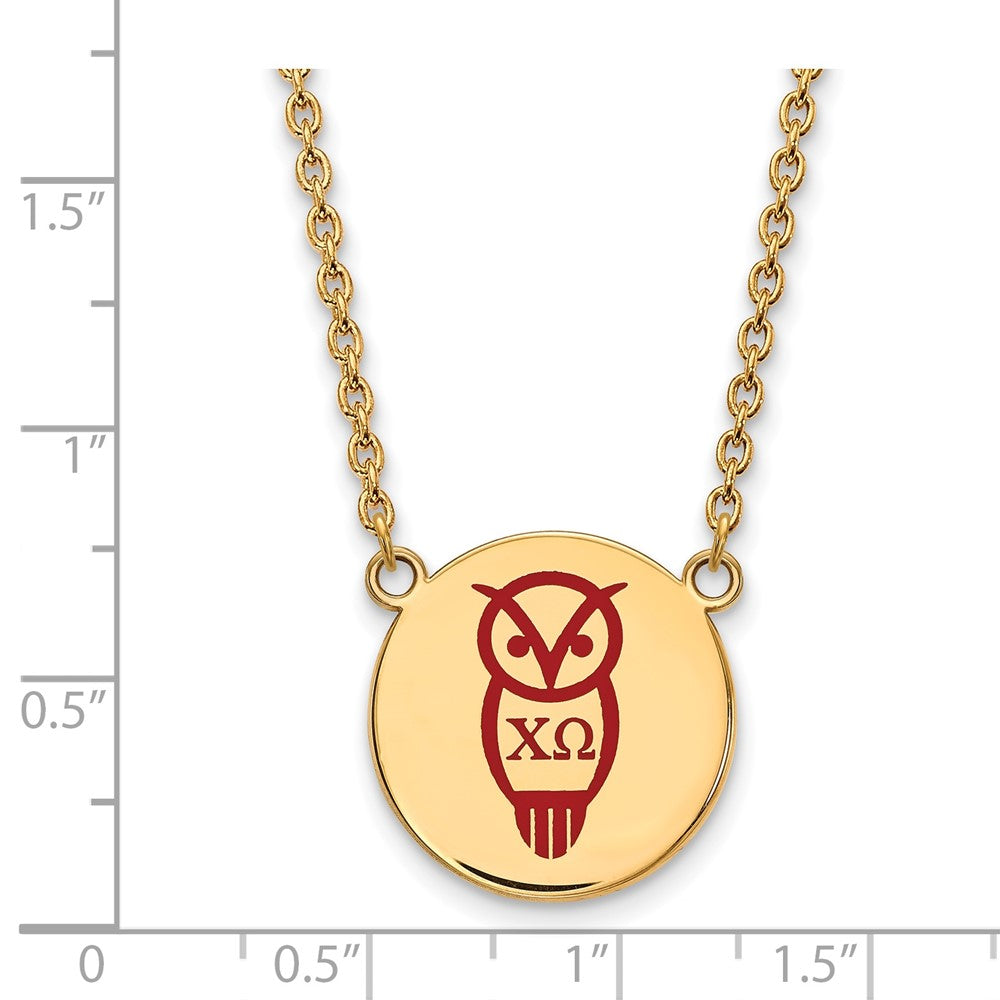 Sterling Silver Gold-plated LogoArt Chi Omega Sorority Symbol Large Color Enamel Pendant 18 inch Necklace