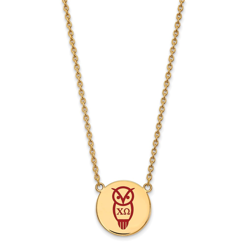 Sterling Silver Gold-plated LogoArt Chi Omega Sorority Symbol Large Color Enamel Pendant 18 inch Necklace