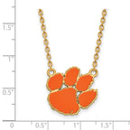 Sterling Silver Gold-plated LogoArt Clemson University Tiger Paw Large Enameled Pendant 18 inch Necklace