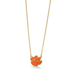 Sterling Silver Gold-plated LogoArt Clemson University Tiger Paw Large Enameled Pendant 18 inch Necklace