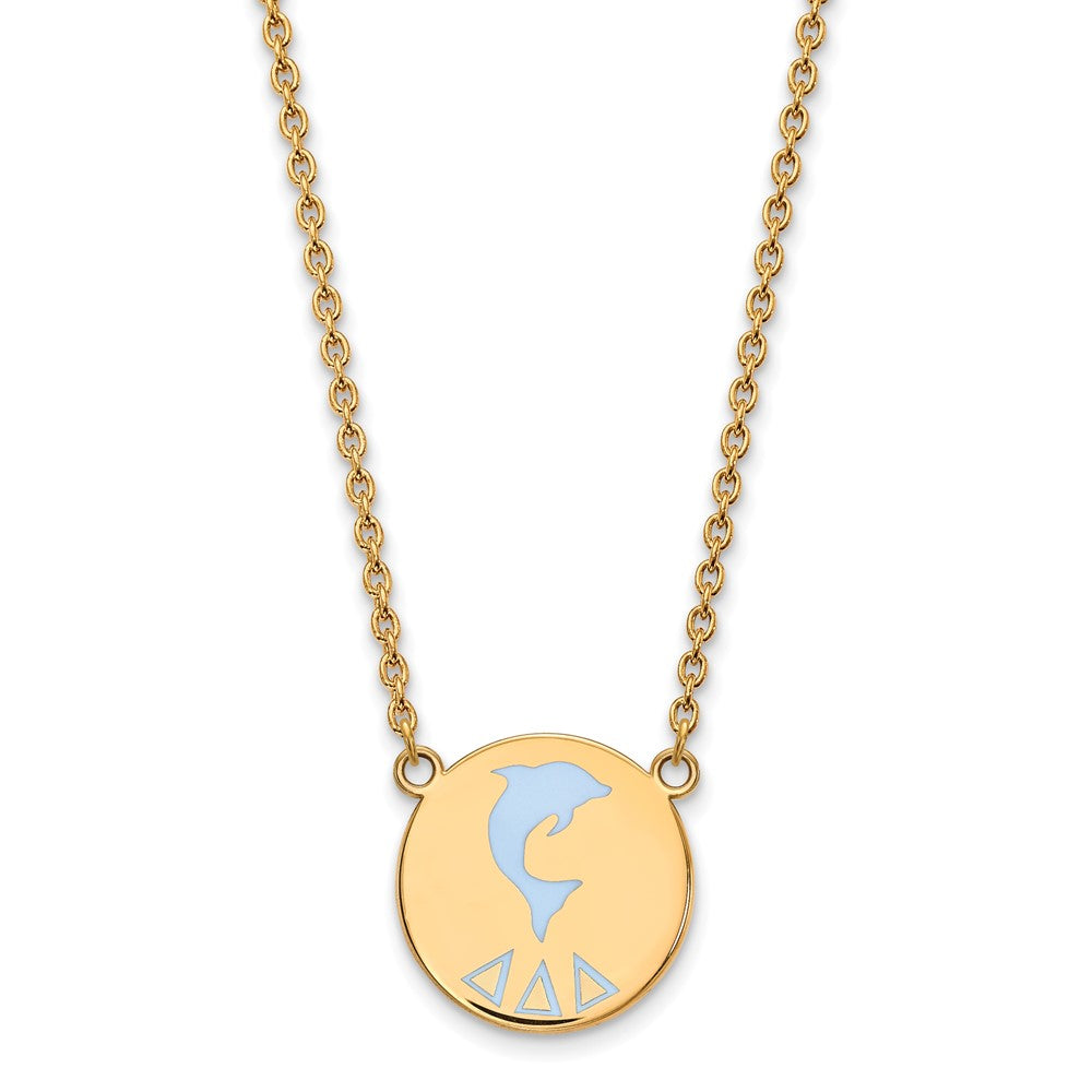 Sterling Silver Gold-plated LogoArt Delta Delta Delta Sorority Symbol Large Color Enamel Pendant 18 inch Necklace