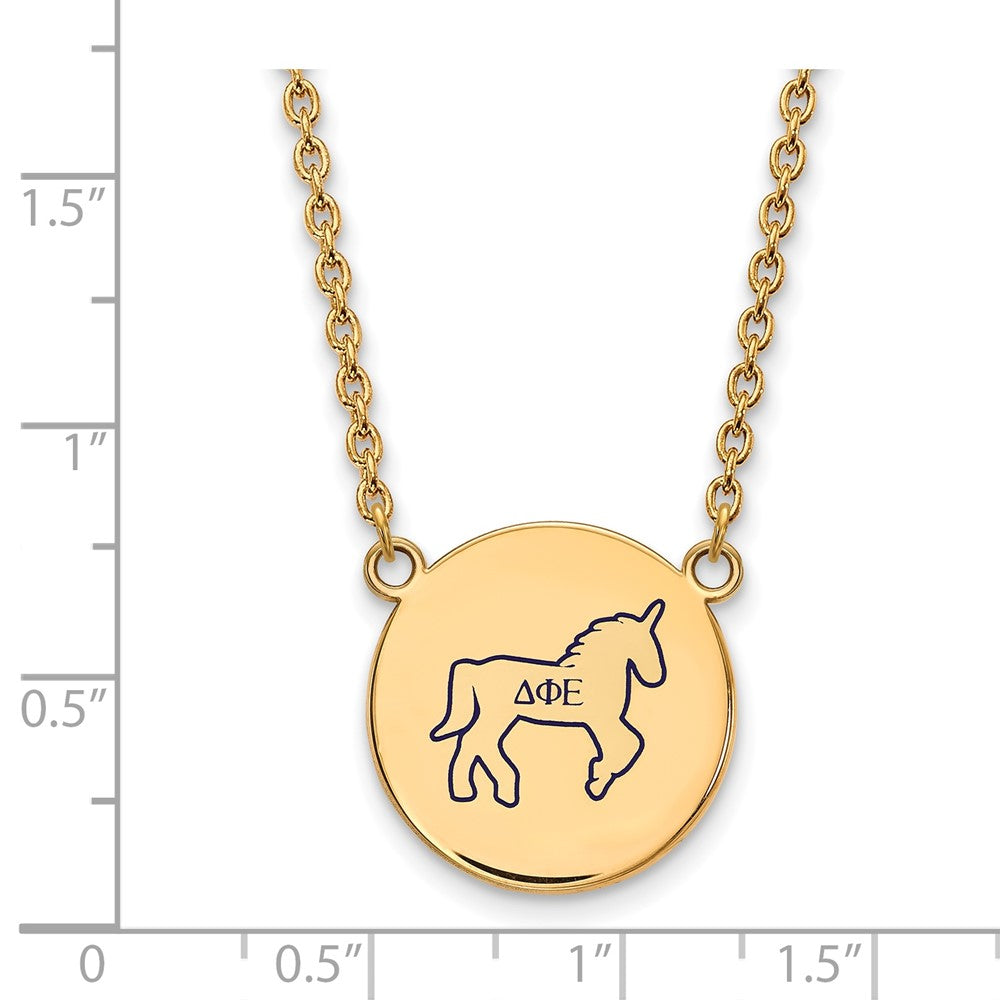 Sterling Silver Gold-plated LogoArt Delta Phi Epsilon Sorority Symbol Large Color Enamel Pendant 18 inch Necklace