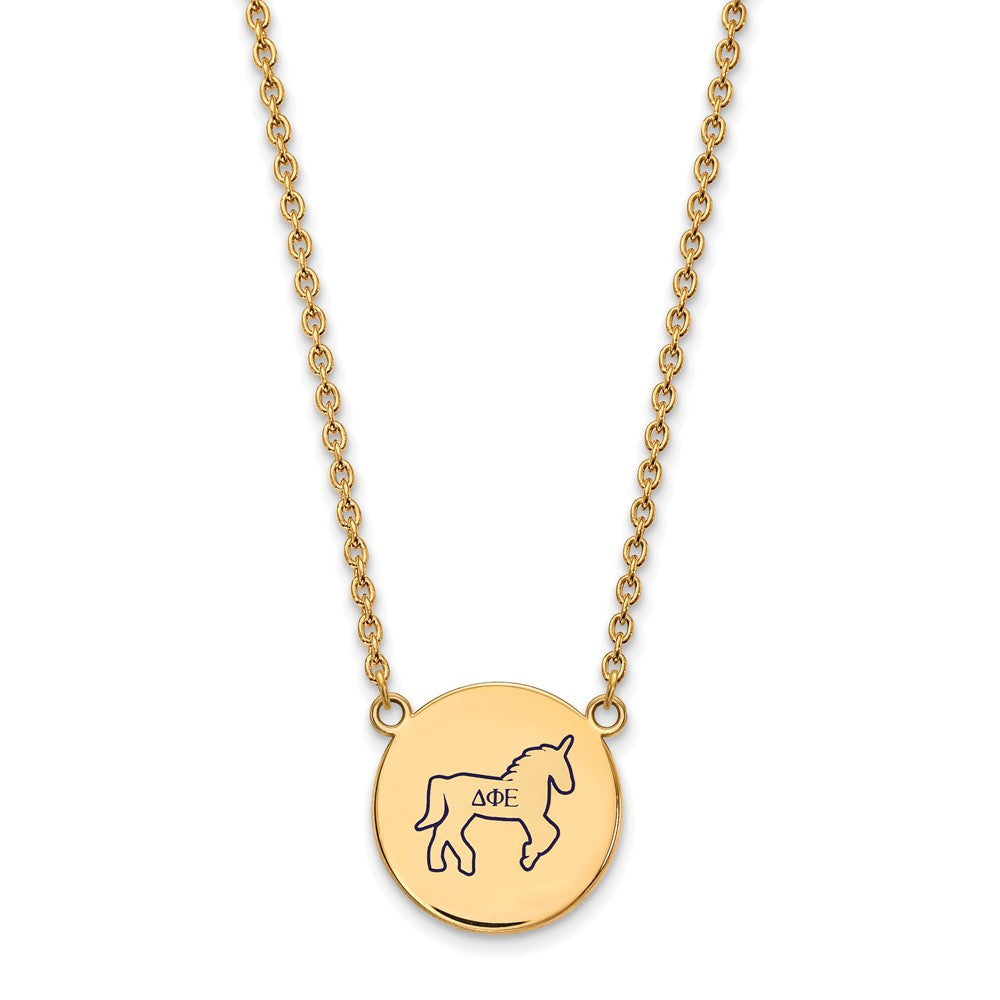 Sterling Silver Gold-plated LogoArt Delta Phi Epsilon Sorority Symbol Large Color Enamel Pendant 18 inch Necklace