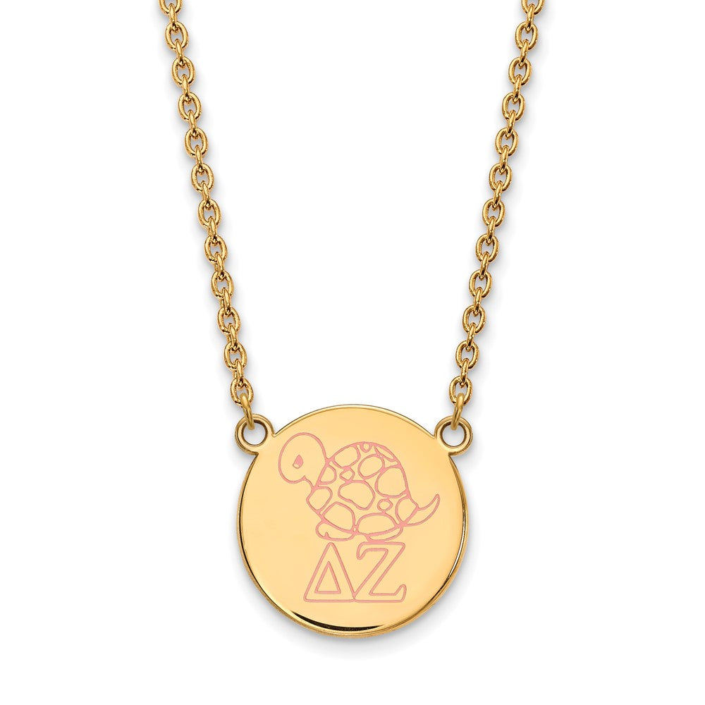Sterling Silver Gold-plated LogoArt Delta Zeta Sorority Symbol Large Color Enamel Pendant 18 inch Necklace