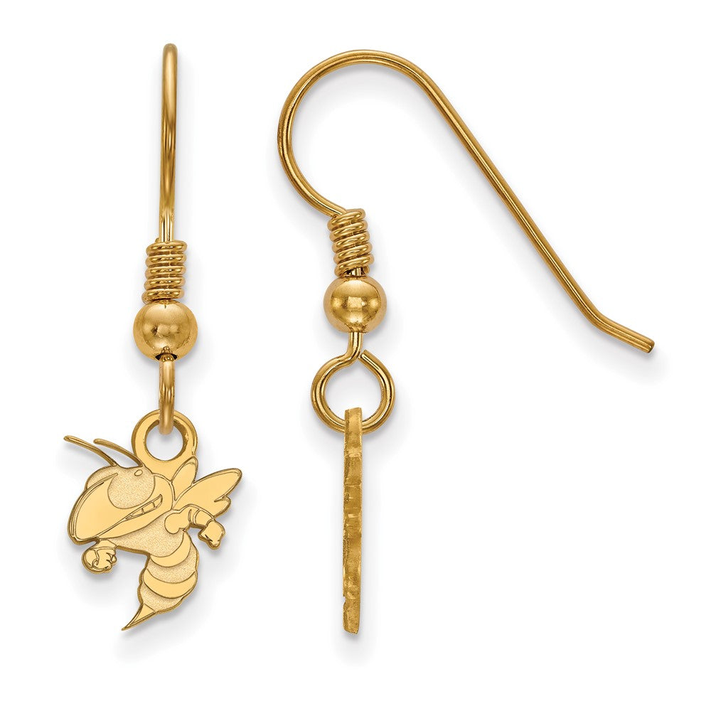 Sterling Silver Gold-plated LogoArt Georgia Institute of Technology Yellow Jacket Extra Small Dangle Wire Earrings
