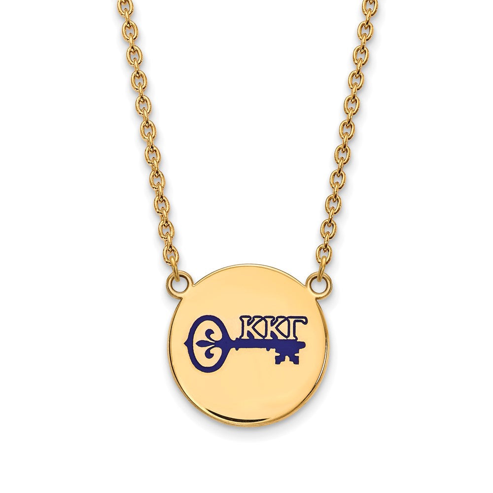 Sterling Silver Gold-plated LogoArt Kappa Kappa Gamma Sorority Symbol Large Color Enamel Pendant 18 inch Necklace
