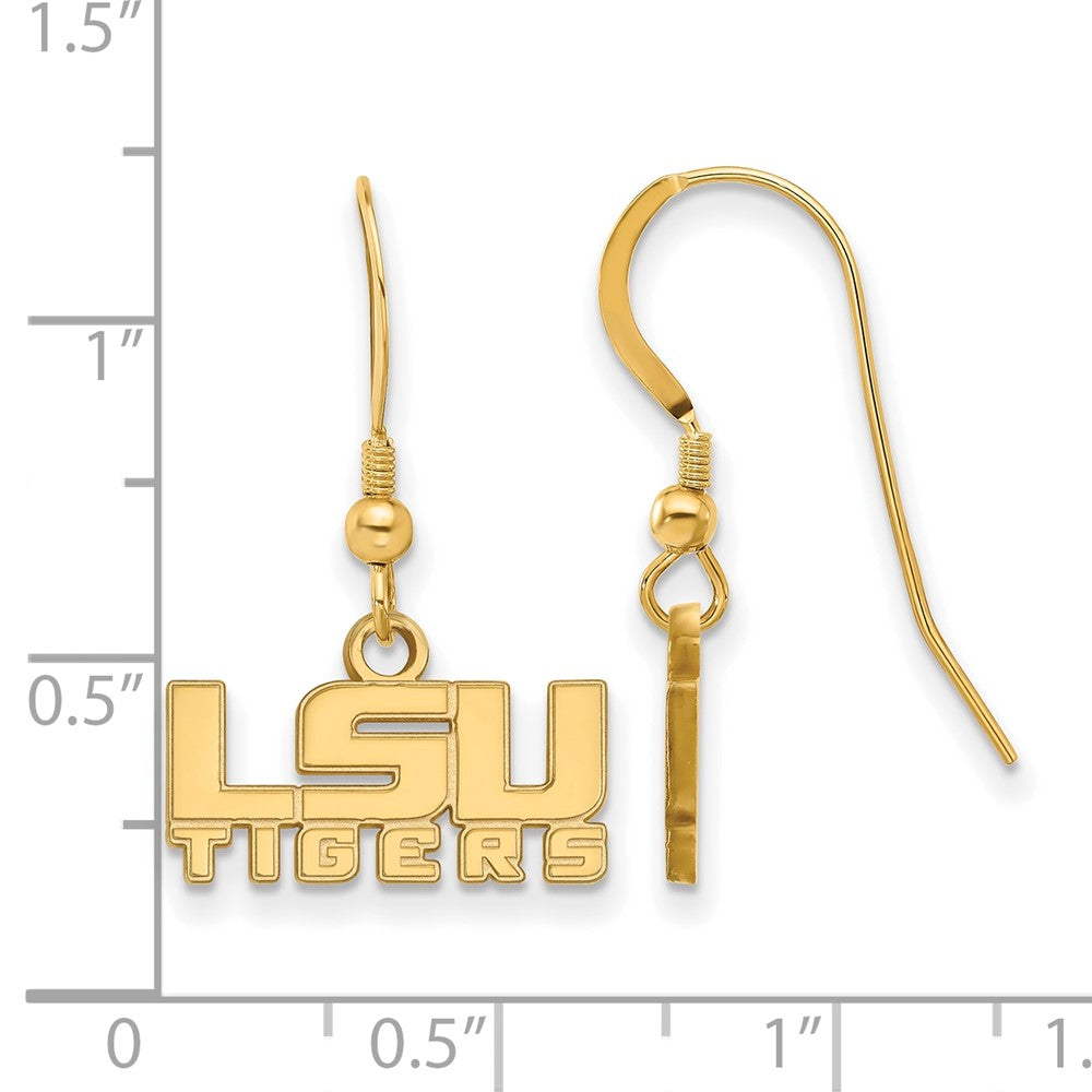 Sterling Silver Gold-plated LogoArt Louisiana State University L-S-U Tigers Extra Small Dangle Wire Earrings