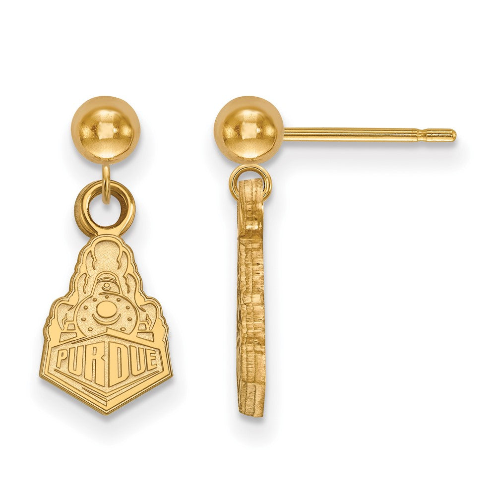 Sterling Silver Gold-plated LogoArt Purdue University Boilermakers Train Logo Dangle Ball Post Earrings