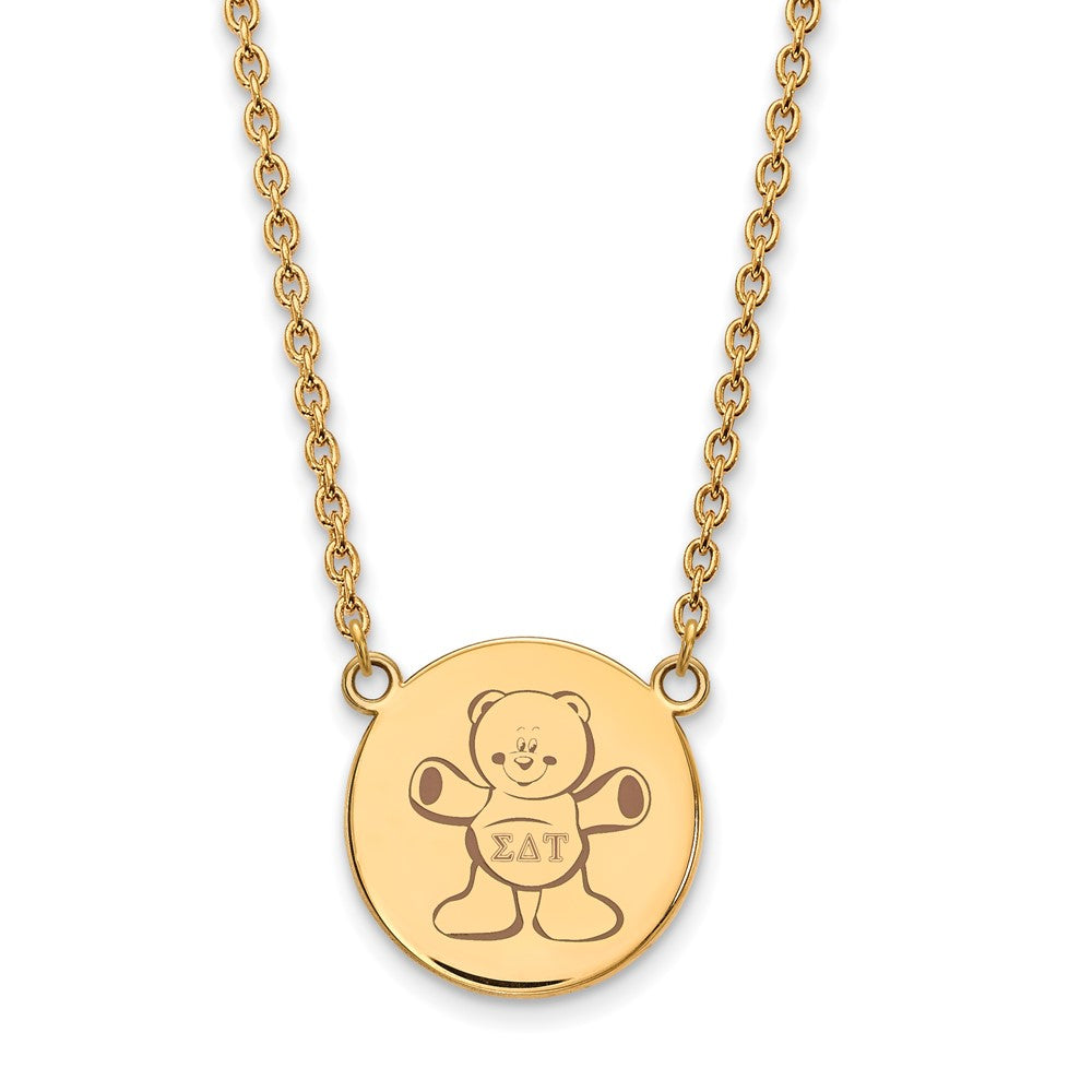 Sterling Silver Gold-plated LogoArt Sigma Delta Tau Sorority Symbol Large Color Enamel Pendant 18 inch Necklace