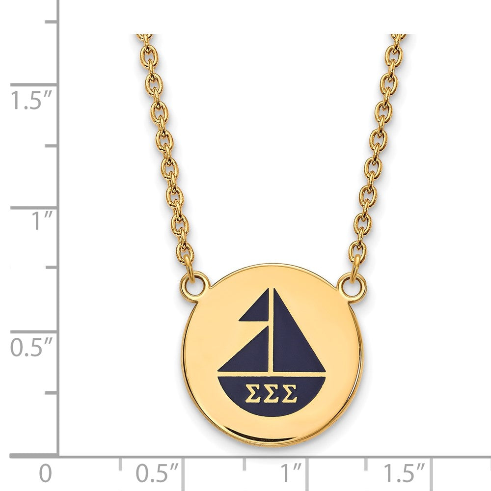 Sterling Silver Gold-plated LogoArt Sigma Sigma Sigma Sorority Symbol Large Color Enamel Pendant 18 inch Necklace