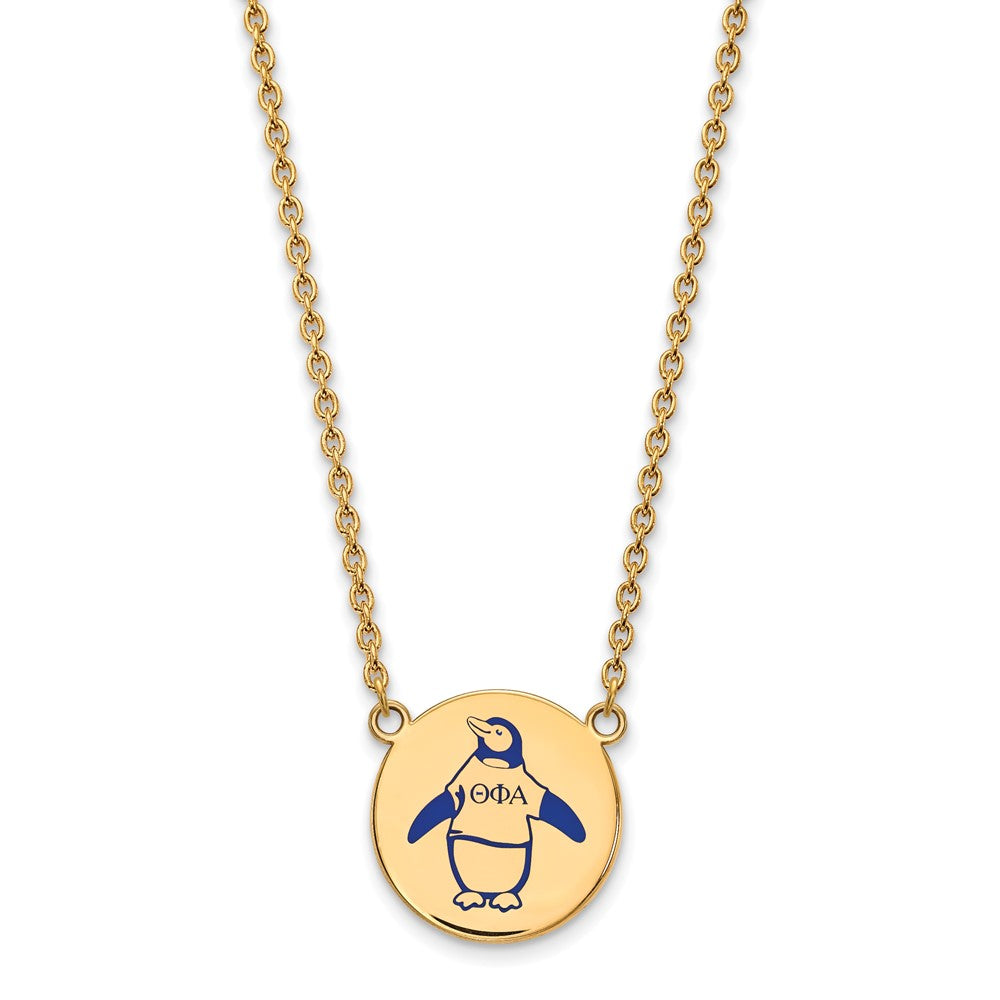 Sterling Silver Gold-plated LogoArt Theta Phi Alpha Sorority Symbol Large Color Enamel Pendant 18 inch Necklace