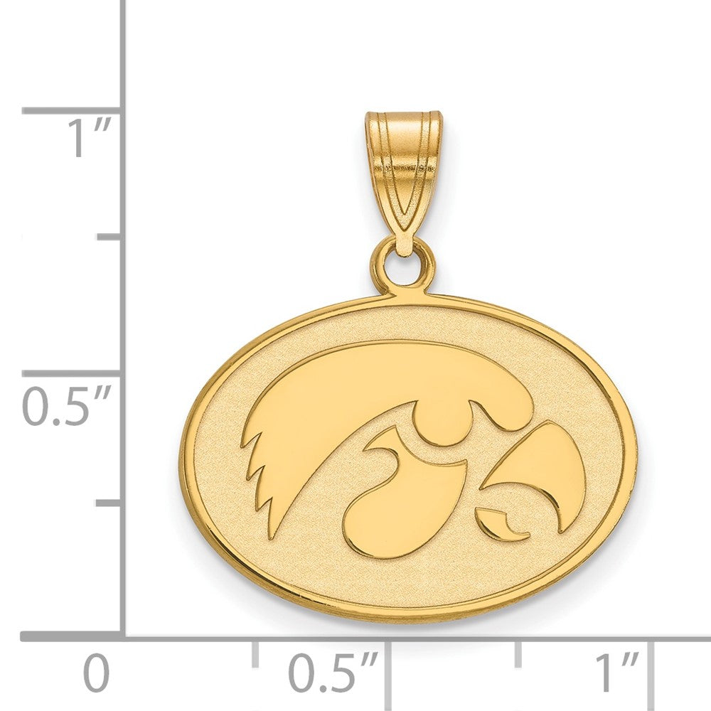 Sterling Silver Gold-plated LogoArt University of Iowa Hawk Medium Oval Pendant