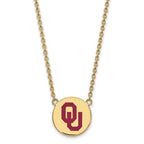 Sterling Silver Gold-plated LogoArt University of Oklahoma O-U Large Enameled Disc Pendant 18 inch Necklace