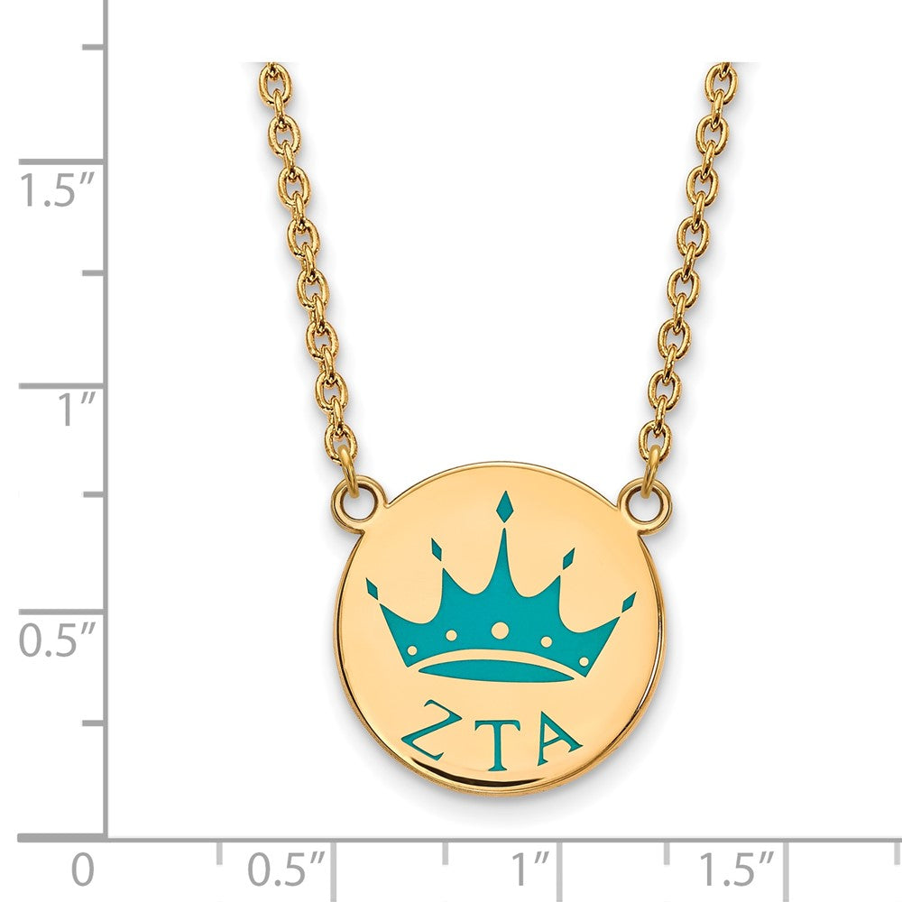 Sterling Silver Gold-plated LogoArt Zeta Tau Alpha Sorority Symbol Small Color Enamel Pendant 18 inch Necklace