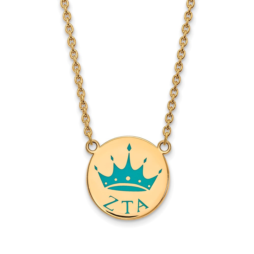 Sterling Silver Gold-plated LogoArt Zeta Tau Alpha Sorority Symbol Small Color Enamel Pendant 18 inch Necklace