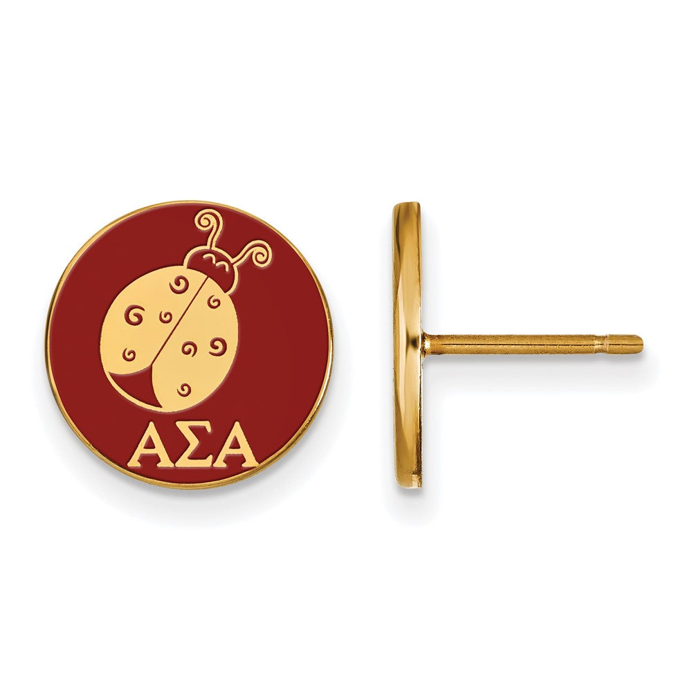 Sterling Silver Gold-plated LogoArt Alpha Sigma Alpha Sorority Symbol Color Enamel Post Earrings