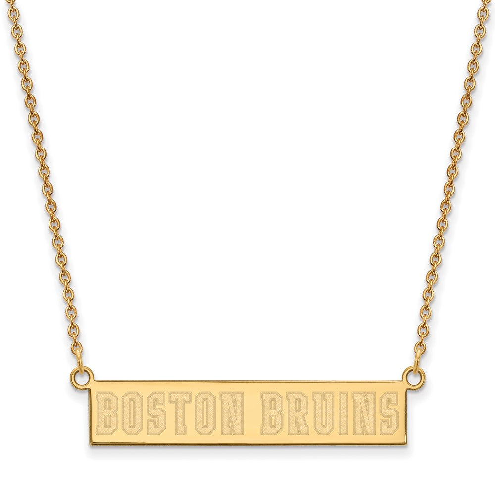 Sterling Silver Gold-plated NHL LogoArt Boston Bruins Small Bar 18 inch Necklace