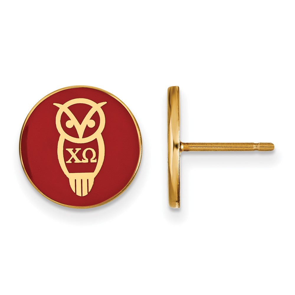 Sterling Silver Gold-plated LogoArt Chi Omega Sorority Symbol Color Enamel Post Earrings
