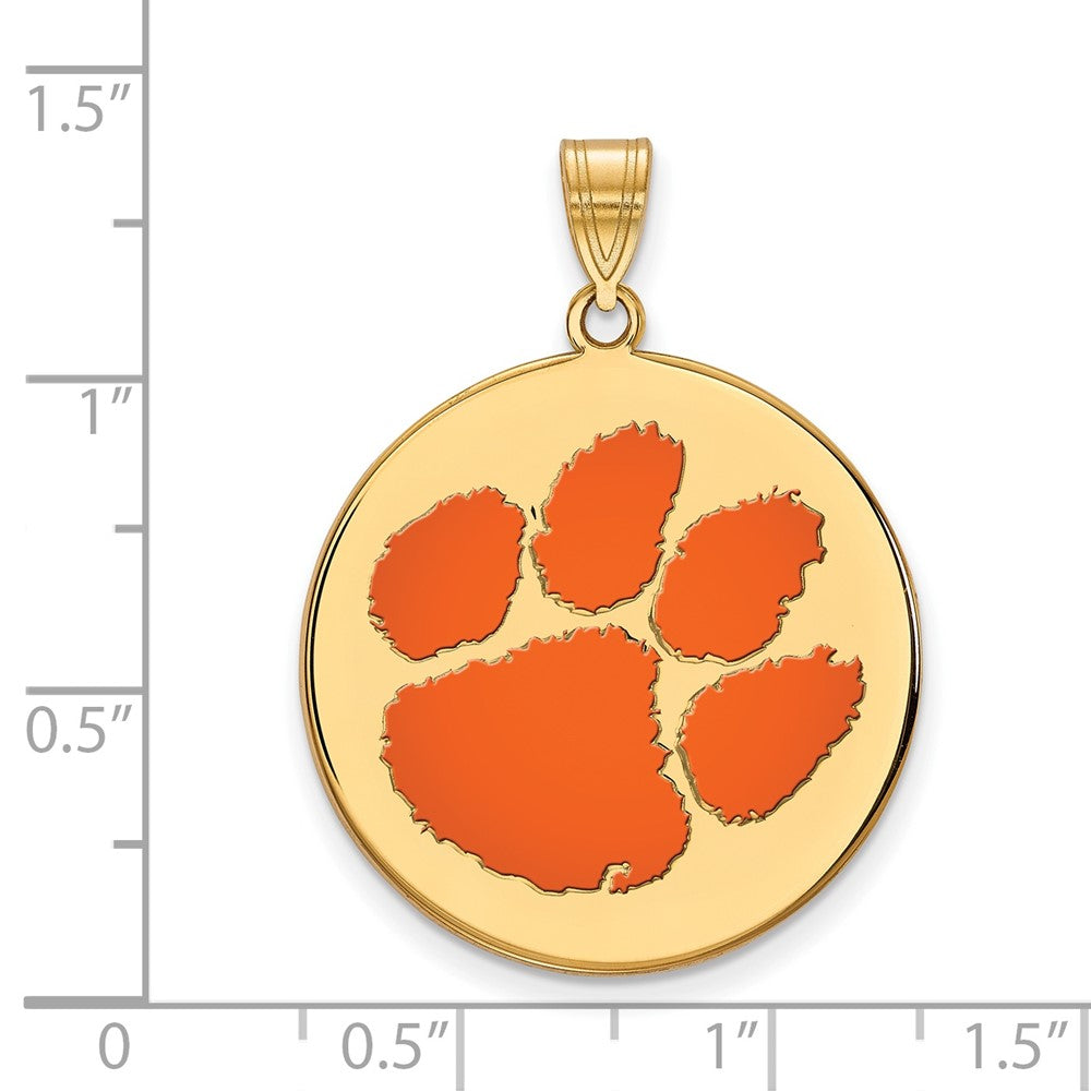 Sterling Silver Gold-plated LogoArt Clemson University Tiger Paw Extra Large Enameled Disc Pendant