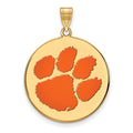Sterling Silver Gold-plated LogoArt Clemson University Tiger Paw Extra Large Enameled Disc Pendant