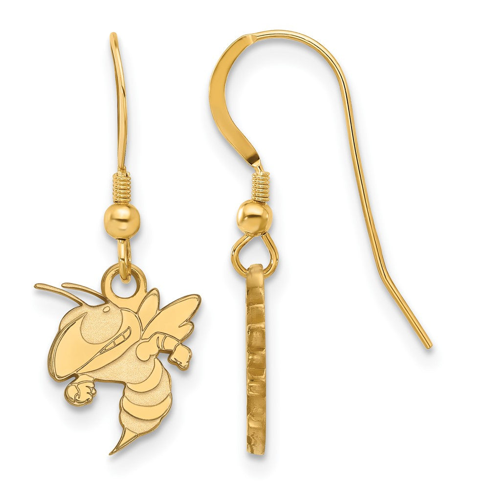 Sterling Silver Gold-plated LogoArt Georgia Institute of Technology Yellow Jacket Sm Dangle Wire Earrings