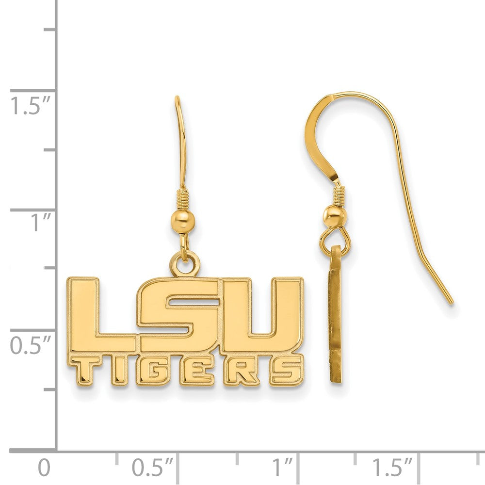 Sterling Silver Gold-plated LogoArt Louisiana State University L-S-U Tigers Small Dangle Wire Earrings