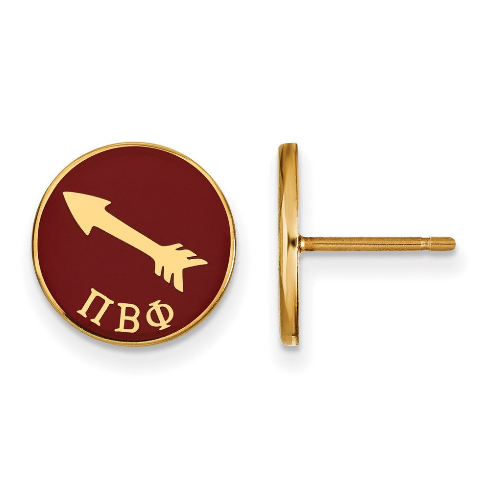 Sterling Silver Gold-plated LogoArt Pi Beta Phi Sorority Symbol Color Enamel Post Earrings