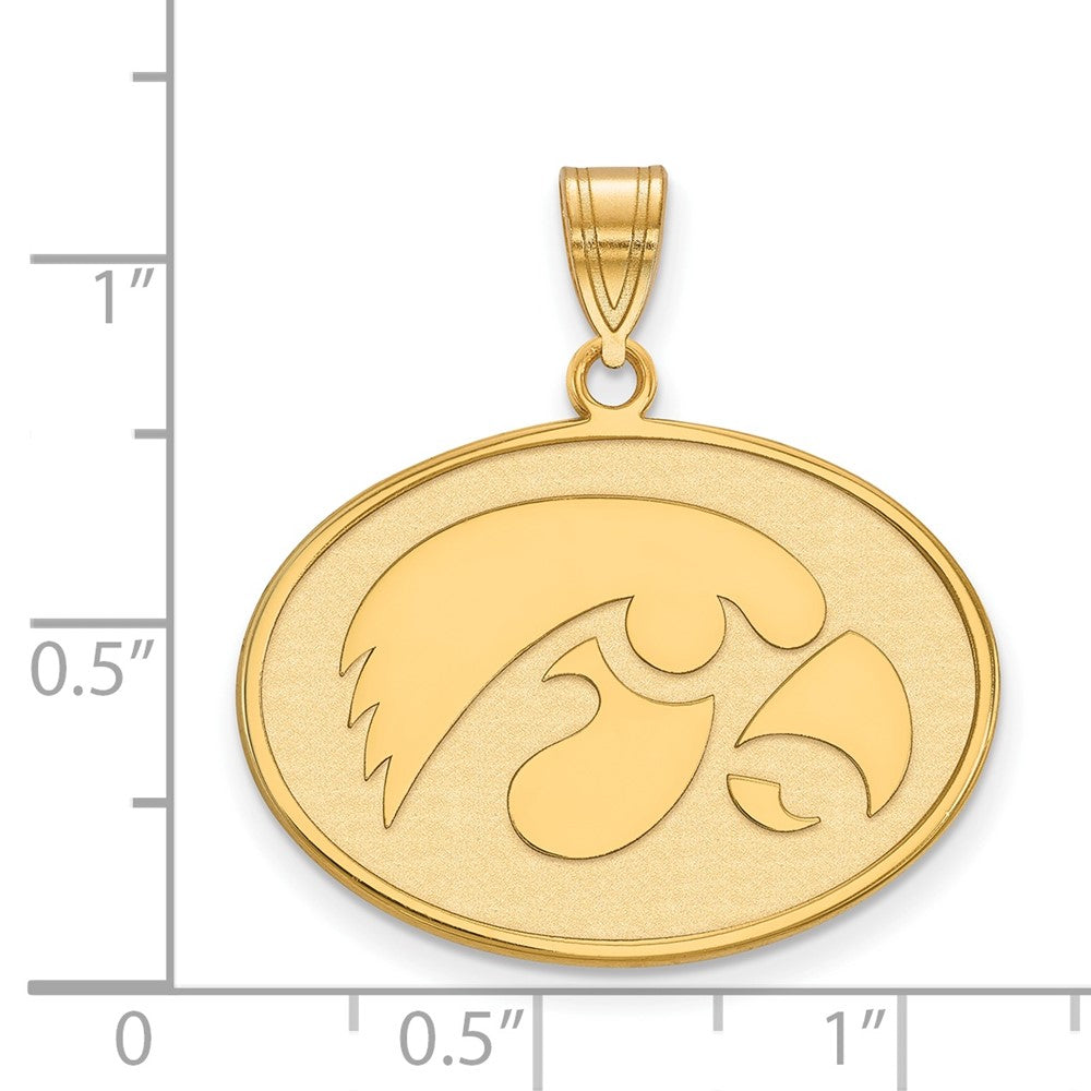 Sterling Silver Gold-plated LogoArt University of Iowa Hawk Large Oval Pendant