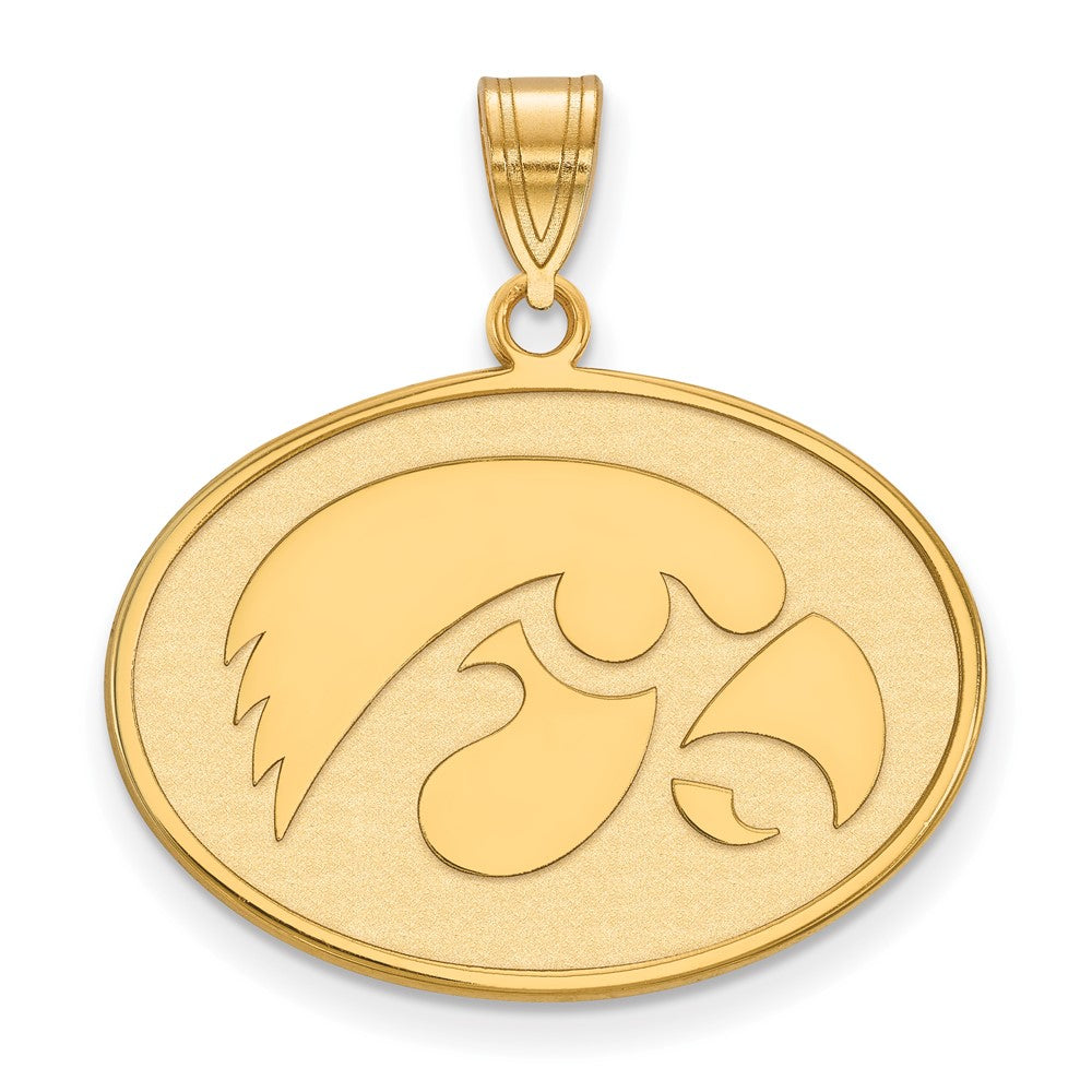 Sterling Silver Gold-plated LogoArt University of Iowa Hawk Large Oval Pendant