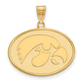 Sterling Silver Gold-plated LogoArt University of Iowa Hawk Large Oval Pendant