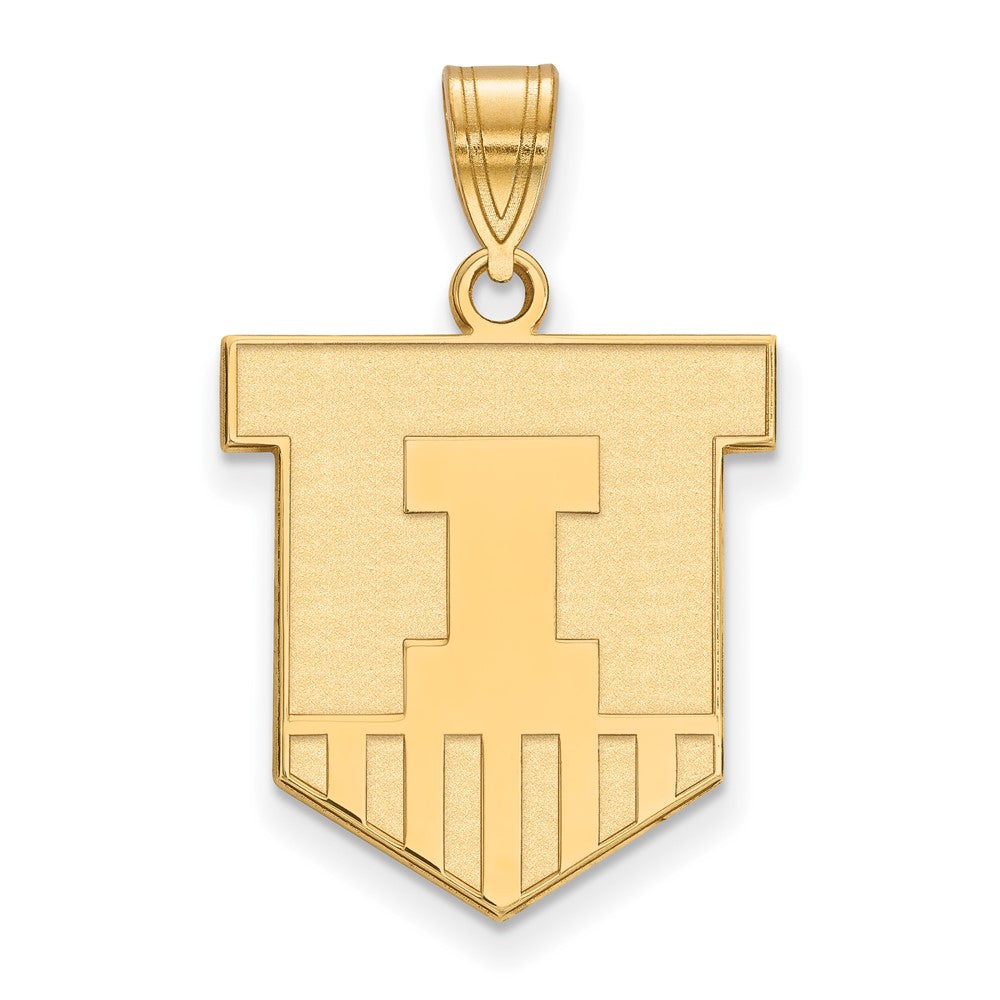 Sterling Silver Gold-plated LogoArt University of Illinois Victory Badge Large Pendant