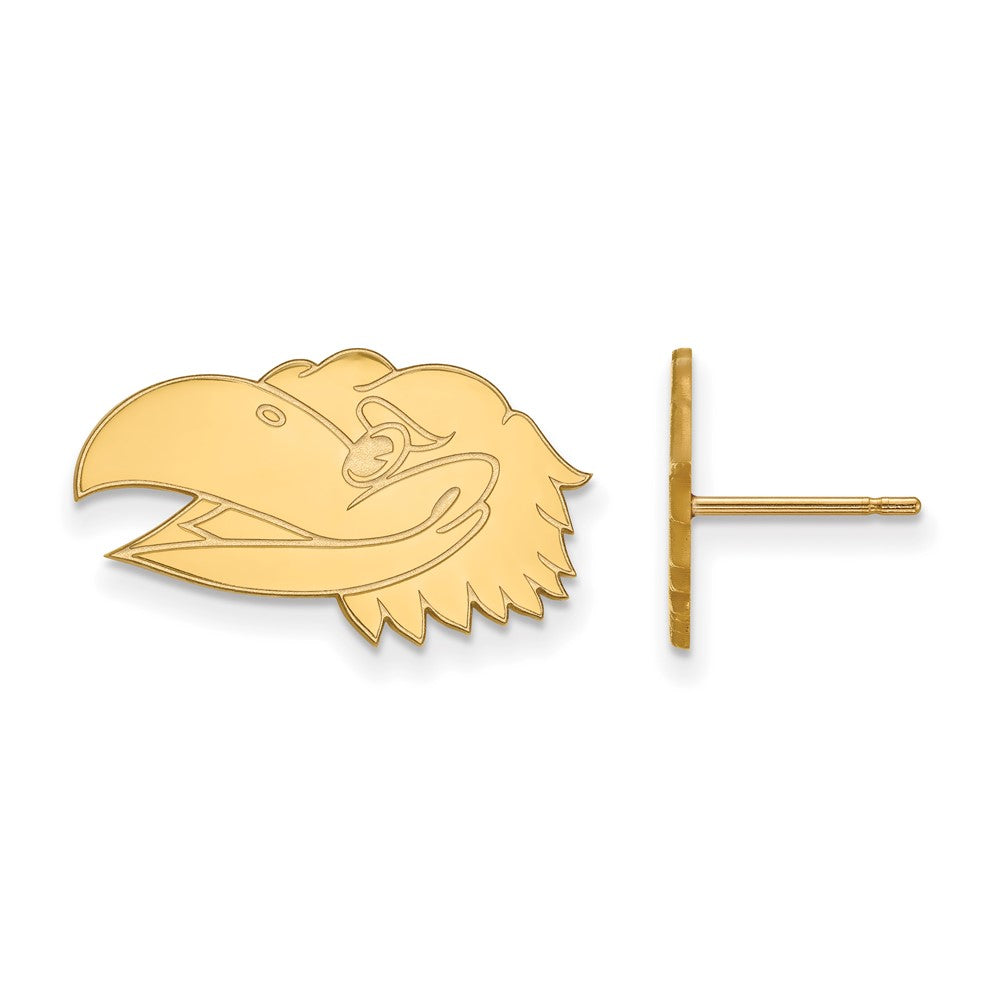 Sterling Silver Gold-plated LogoArt University of Kansas Jayhawk Small Post Earrings