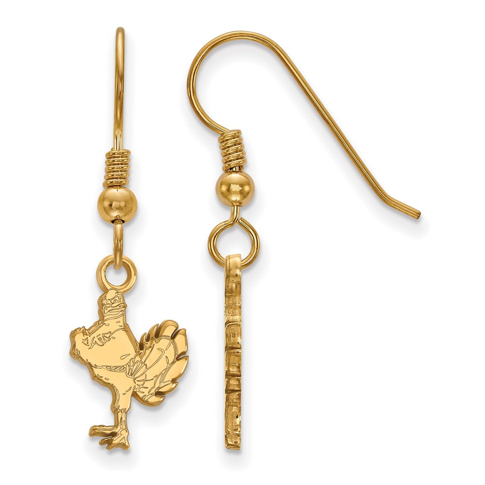 Sterling Silver Gold-plated LogoArt Virginia Tech HokieBird Small Dangle Wire Earrings
