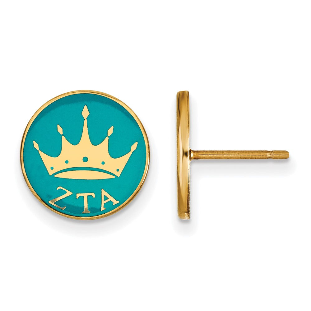Sterling Silver Gold-plated LogoArt Zeta Tau Alpha Sorority Symbol Color Enamel Post Earrings