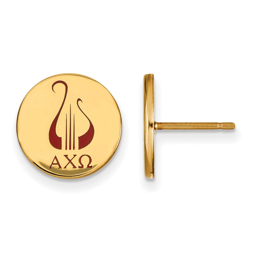 Sterling Silver Gold-plated LogoArt Alpha Chi Omega Sorority Symbol Color Enamel Post Earrings