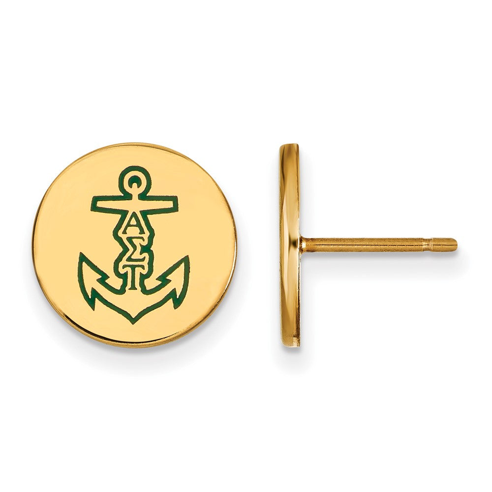 Sterling Silver Gold-plated LogoArt Alpha Sigma Tau Sorority Symbol Color Enamel Post Earrings