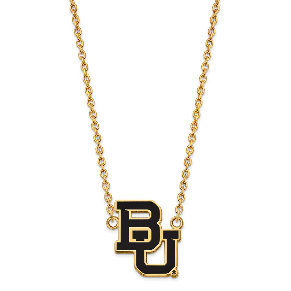 Sterling Silver Gold-plated LogoArt Baylor University Bears Large Enameled Pendant 18 inch Necklace