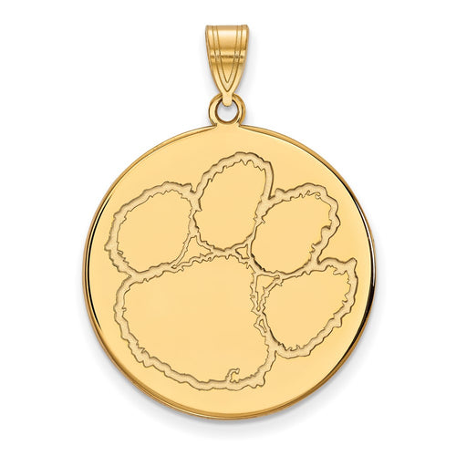 10k Gold LogoArt Clemson University Tiger Paw Extra Large Disc Pendant