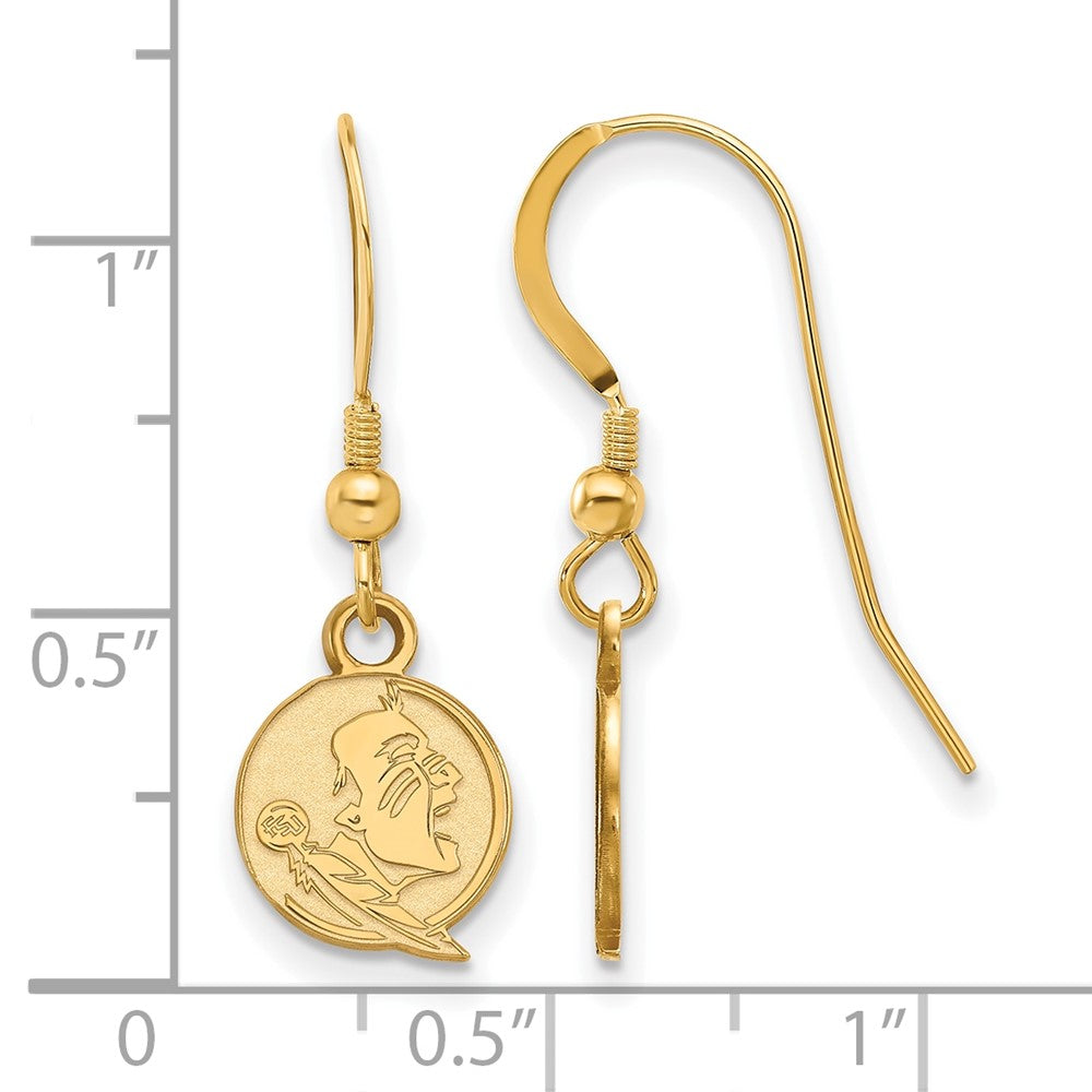 Sterling Silver Gold-plated LogoArt Florida State University Seminole Extra Small Dangle Wire Earrings
