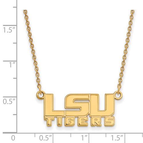 10k Gold LogoArt Louisiana State University L-S-U Tigers Small Pendant 18 inch Necklace
