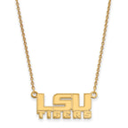 Sterling Silver Gold-plated LogoArt Louisiana State University L-S-U Tigers Small Pendant 18 inch Necklace