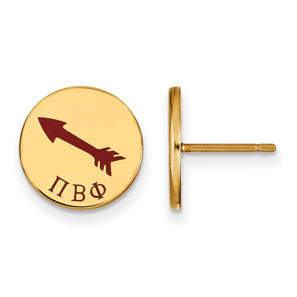 Sterling Silver Gold-plated LogoArt Pi Beta Phi Sorority Symbol Color Enamel Post Earrings