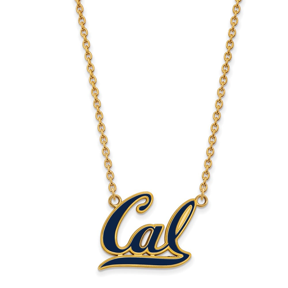 Sterling Silver Gold-plated LogoArt University of California Berkeley Large Enameled Pendant 18 inch Necklace