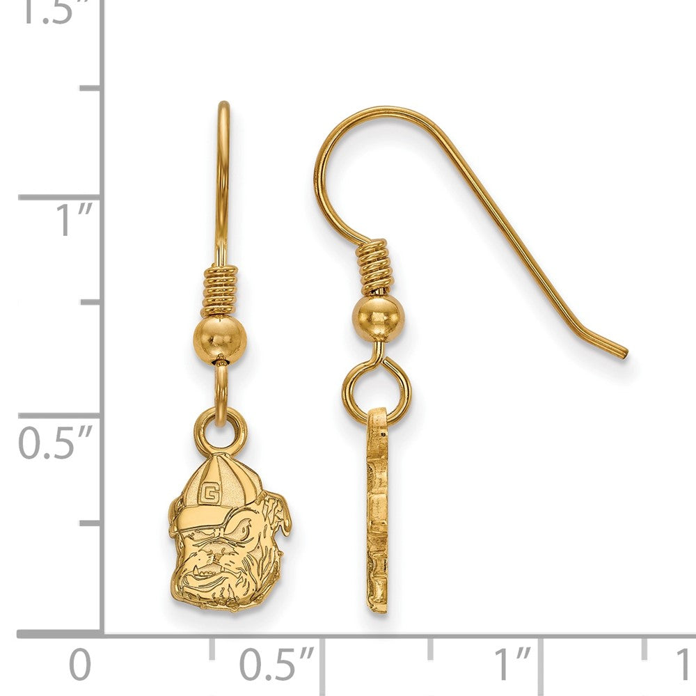 Sterling Silver Gold-plated LogoArt University of Georgia Bulldog Extra Small Dangle Wire Earrings