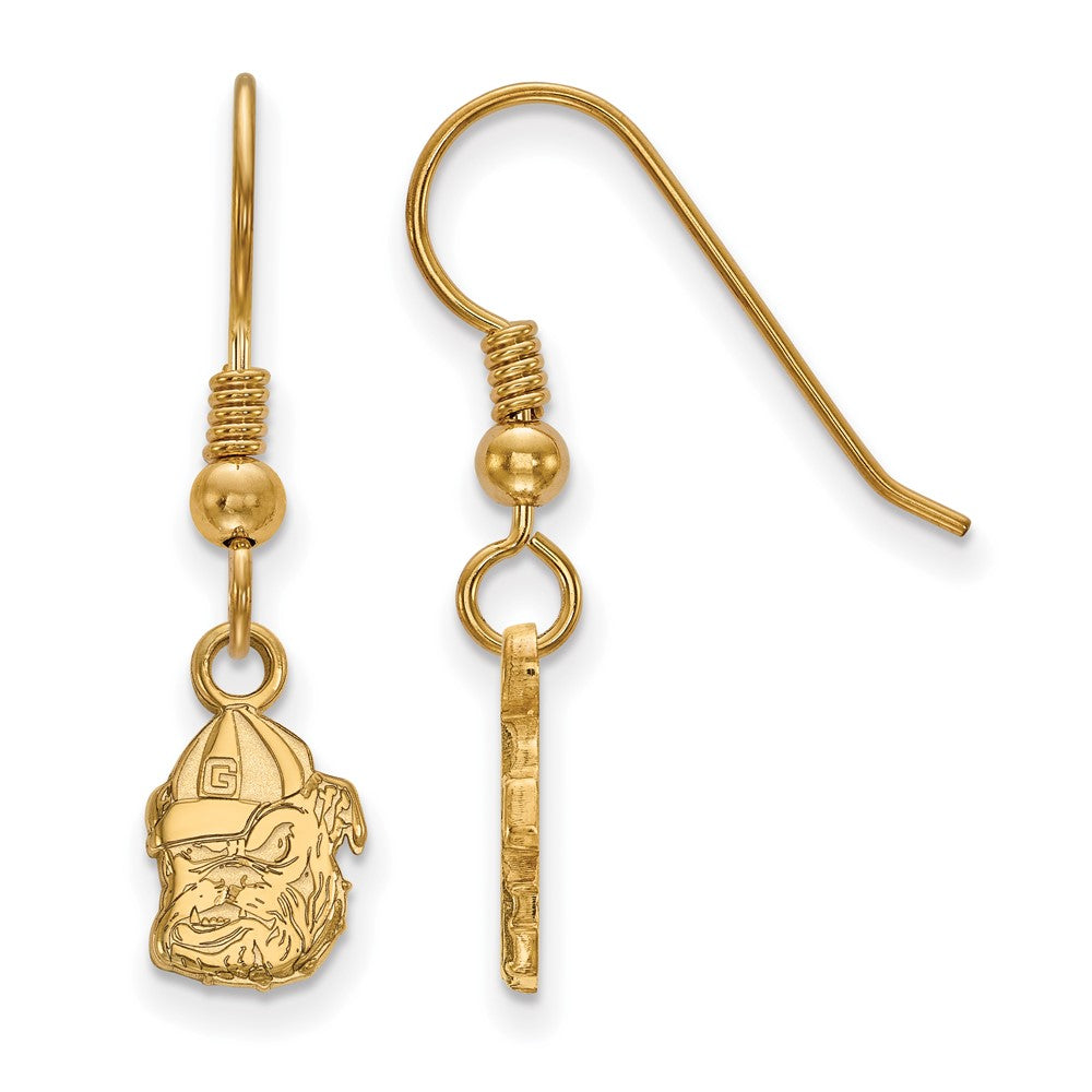 Sterling Silver Gold-plated LogoArt University of Georgia Bulldog Extra Small Dangle Wire Earrings