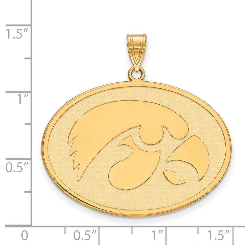 Sterling Silver Gold-plated LogoArt University of Iowa Hawk Extra Large Oval Pendant