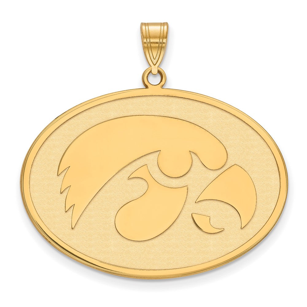 Sterling Silver Gold-plated LogoArt University of Iowa Hawk Extra Large Oval Pendant