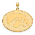 Sterling Silver Gold-plated LogoArt University of Iowa Hawk Extra Large Oval Pendant