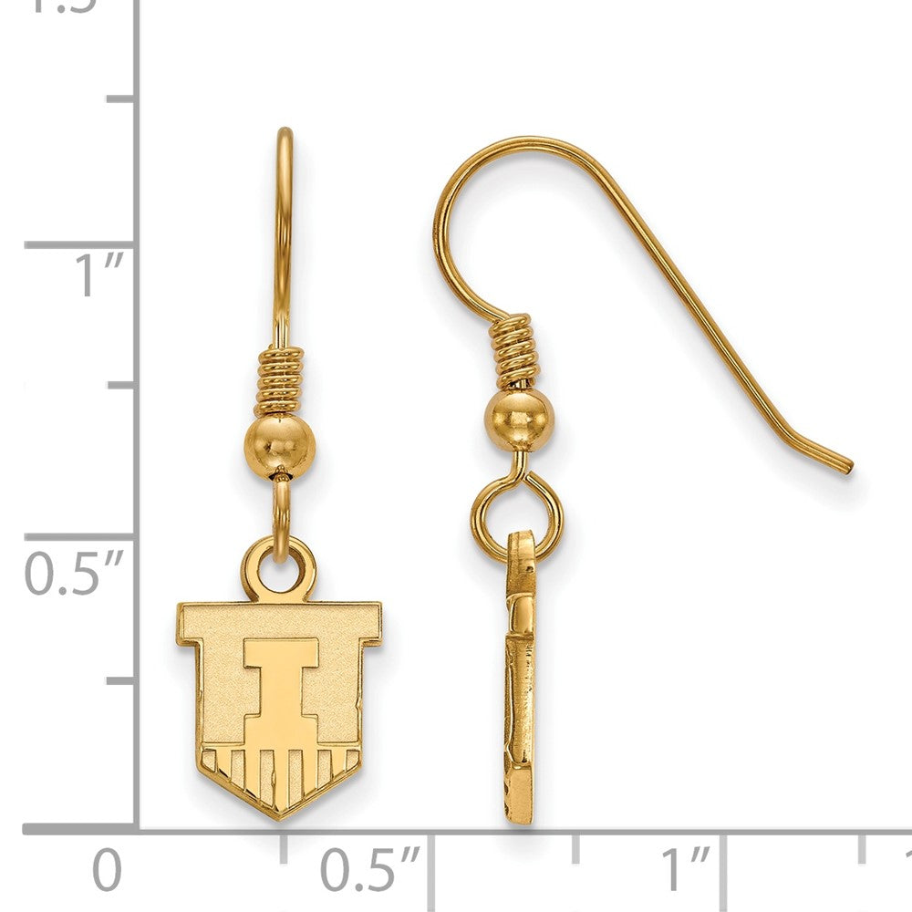 Sterling Silver Gold-plated LogoArt University of Illinois Victory Badge Extra Small Dangle Wire Earrings