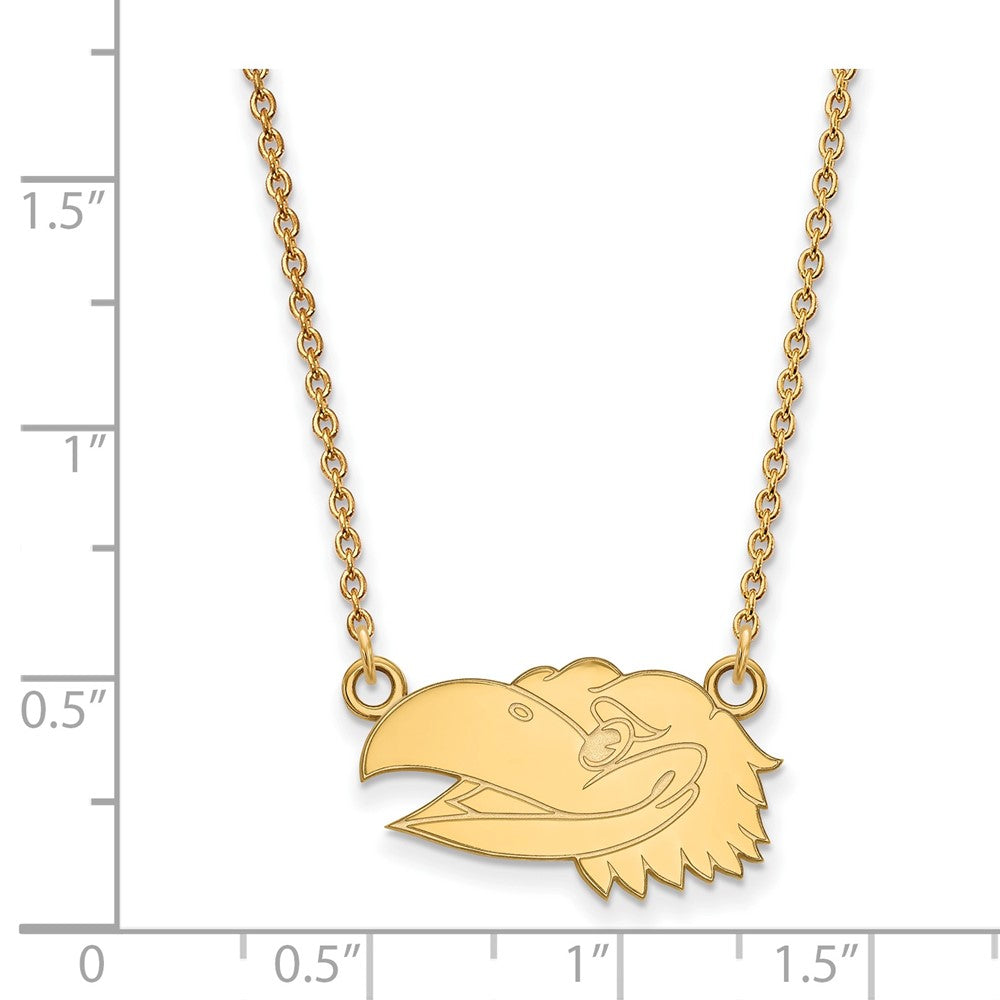 Sterling Silver Gold-plated LogoArt University of Kansas Jayhawk Small Pendant 18 inch Necklace